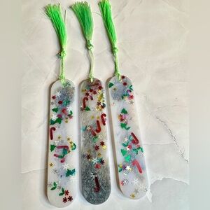 Festive Resin Bookmarks with Green Tassels